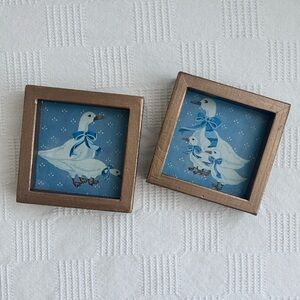Set of 2 Blue Goose Framed Art Cottagecore Country Farmhouse Decor